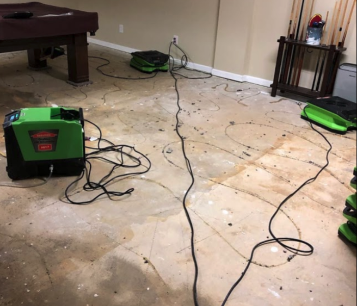 furniture removed and equipment set on concrete